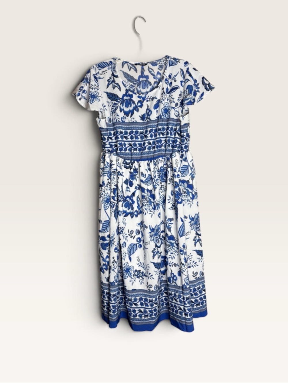 BloomChic Blue White Floral Border Print Midi Dress Size 14-16